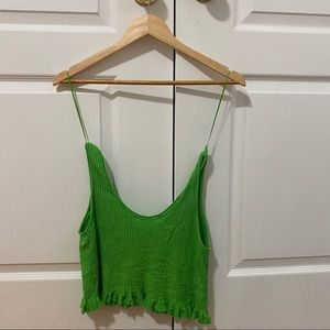 Zara Lime Green Ribbed Crop Top with Ruffles